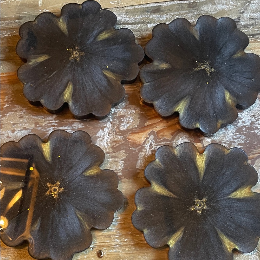 Floral Black and Gold Coasters